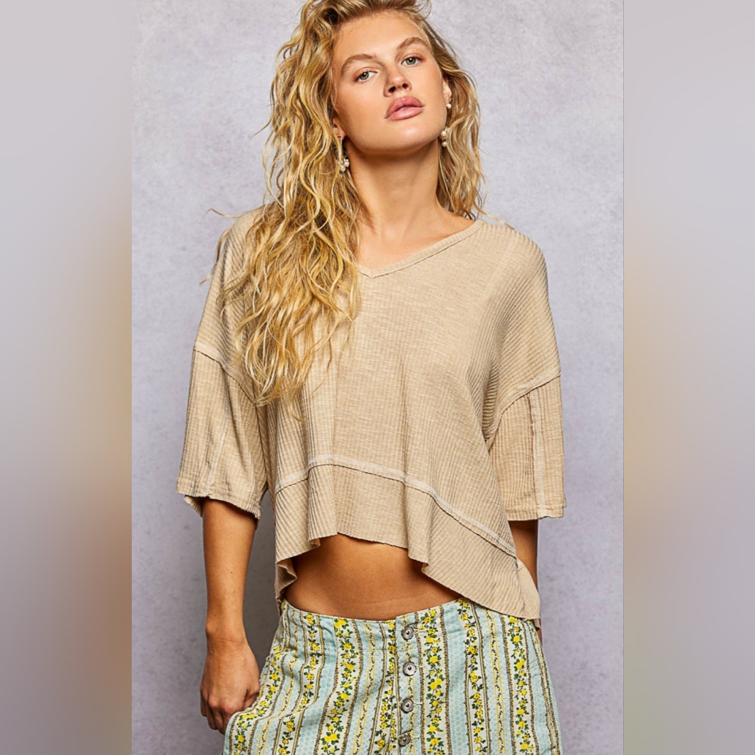 1025 Pol Round Neck Half Sleeve Relaxed Fit Top